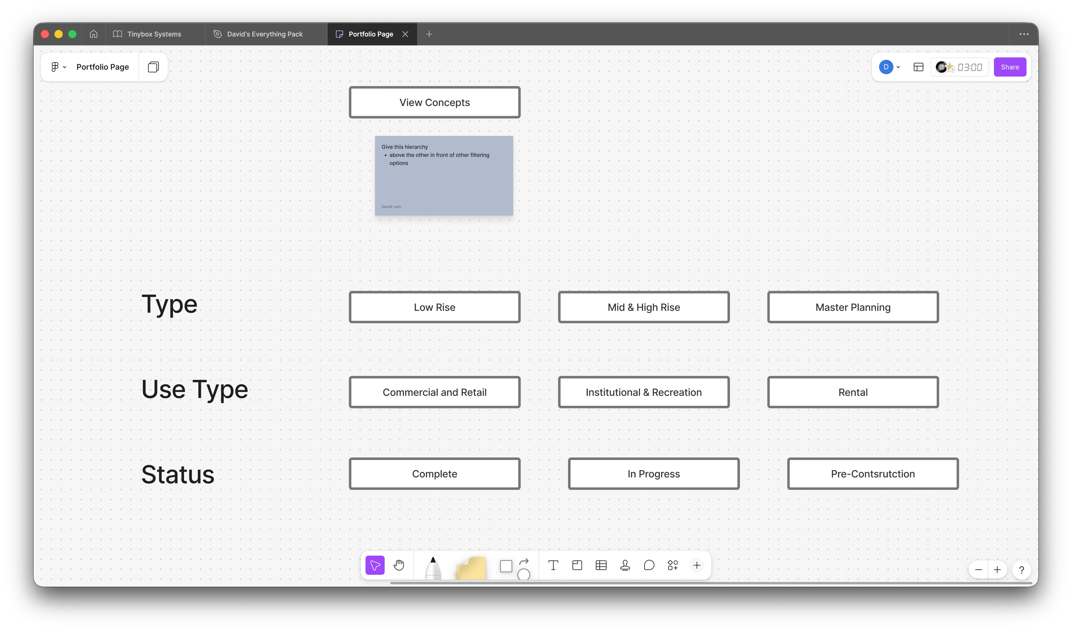 Portfolio filtering and navigation system